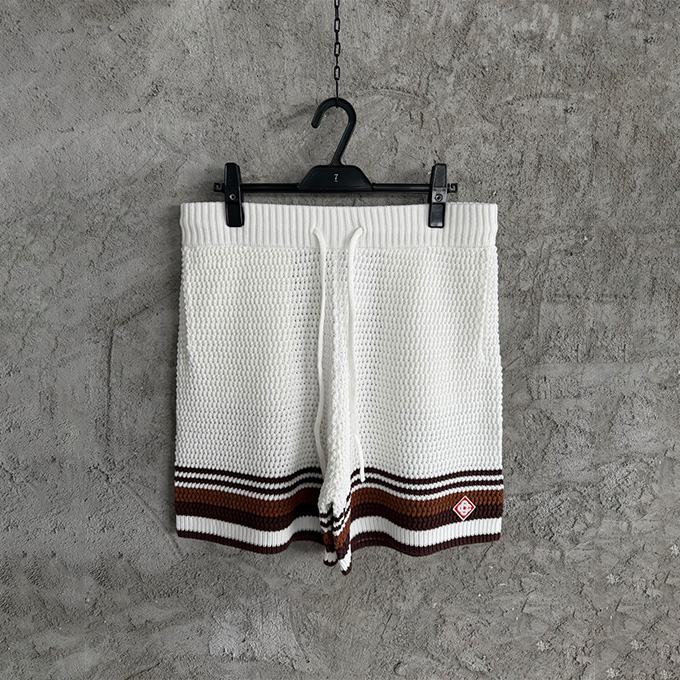 casablanca striped crochet knit drawstring shorts